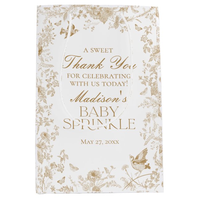 Sprinkle Favors-favoriter i guld Toile De Jouy Bab (Framsidan)