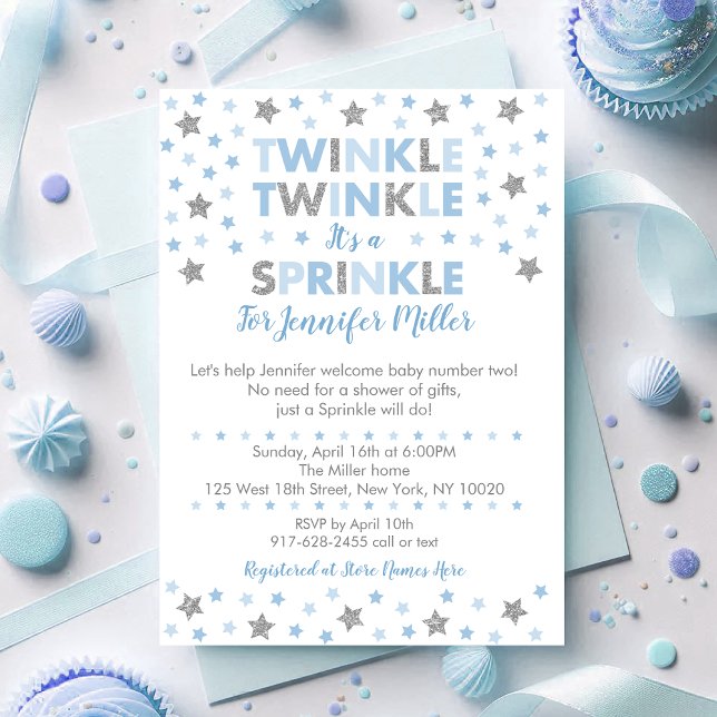 Sprinkle för baby blue Twinkle Star Baby Inbjudningar (Skapare uppladdad)
