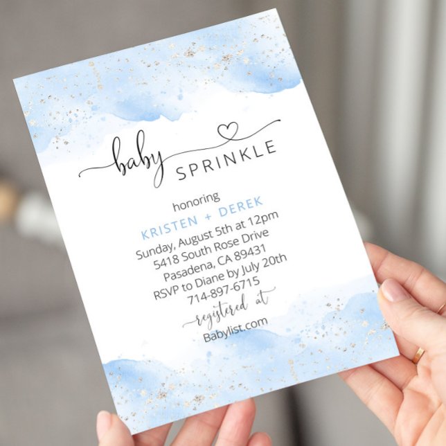 Sprinkle för silver och blå vattenfärg för babyklä inbjudningar (Skapare uppladdad)