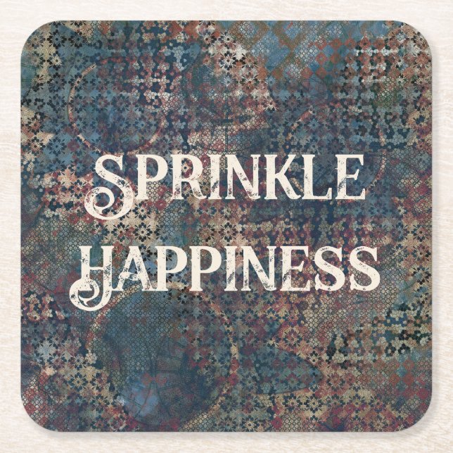 "Sprinkle Happiness" Grunge Textured Patchwork Underlägg Papper Kvadrat (Framsidan)