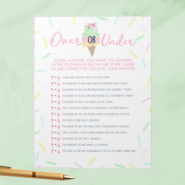 Sprinkle Ice Cream over eller under Shower Game Pa Anteckningsblock (Over or Under Ice Cream Scooped Up Bridal Shower Game Pack of 40 Answer Sheets)