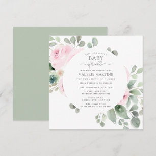 Sprinkle-inbjudan för Baby Blommigt i Rosa ros Inbjudningar