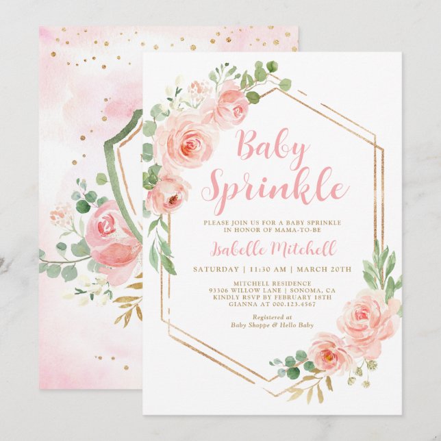 Sprinkle-inbjudan för Baby i  Blommigt Inbjudningar (Fram/baksida)