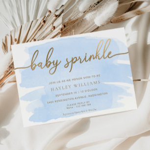 Sprinkle-inbjudan för blå vattenfärg i Guld Baby Inbjudningar