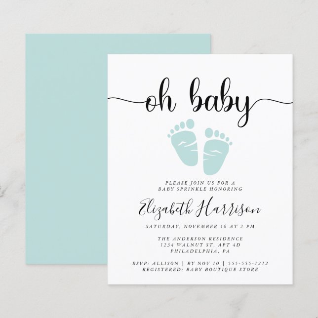 Sprinkle-inbjudan för Grönten Budget Oh Baby Mint  (Fram/baksida)