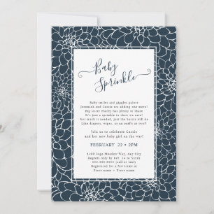 Sprinkle-inbjudan till elegant Blommigt Navy Baby Inbjudningar