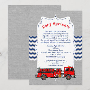 Sprinkle-inbjudan till Fire Lastbil Baby, marin gr Inbjudningar