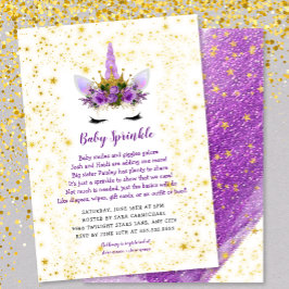 Sprinkle-inbjudan till lila Guld Unicorn Baby Inbjudningar