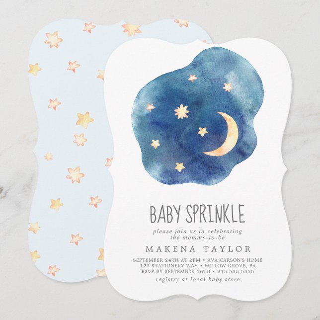 Sprinkle-inbjudan till måne och Stars Boy Baby Inbjudningar (Fram/baksida)