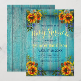 Sprinkle-inbjudan till Rustic Blue Solros Baby Inbjudningar