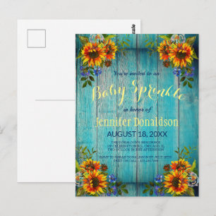 Sprinkle-inbjudan till Rustic Blue Solros Baby Vykort