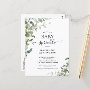 Sprinkle-inbjudan till Rustic Greenery Baby Vykort