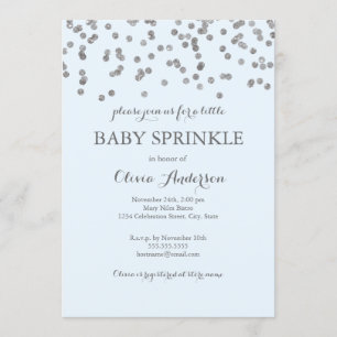 Sprinkle-inbjudan till Silver Confetti Blue Baby Inbjudningar