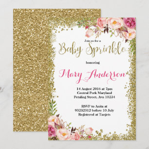 Sprinkle-inbjudningar för rosa Guld Baby Inbjudningar