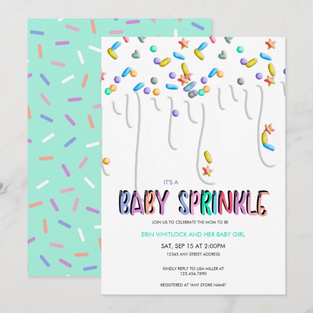 Sprinkle-inbjudningar till baby inbjudningar (Fram/baksida)