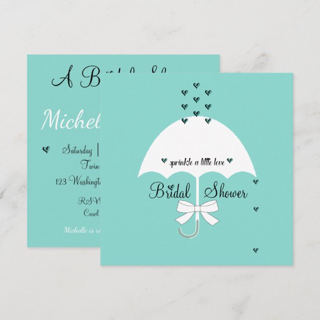 Sprinkle Kärlek Teal Blue Party Shower Inbjudningar (Fram/baksida)