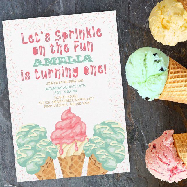 Sprinkle på Roligten Ice Cream 1:a födelsedagsfoto Inbjudningar (Skapare uppladdad)