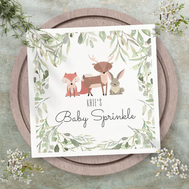Sprinkle Shower för Baby-trädsdjur Pappersservett (Cute Woodland Animals Baby Sprinkle Shower Napkins)