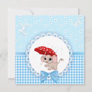 Sprinkle Shower för Cute Baby Elephant Blue Baby Inbjudningar