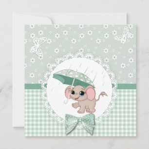 Sprinkle Shower för Cute Baby Elephant Grönt Baby Inbjudningar