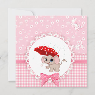 Sprinkle Shower för Cute Baby Elephant Rosa Baby Inbjudningar
