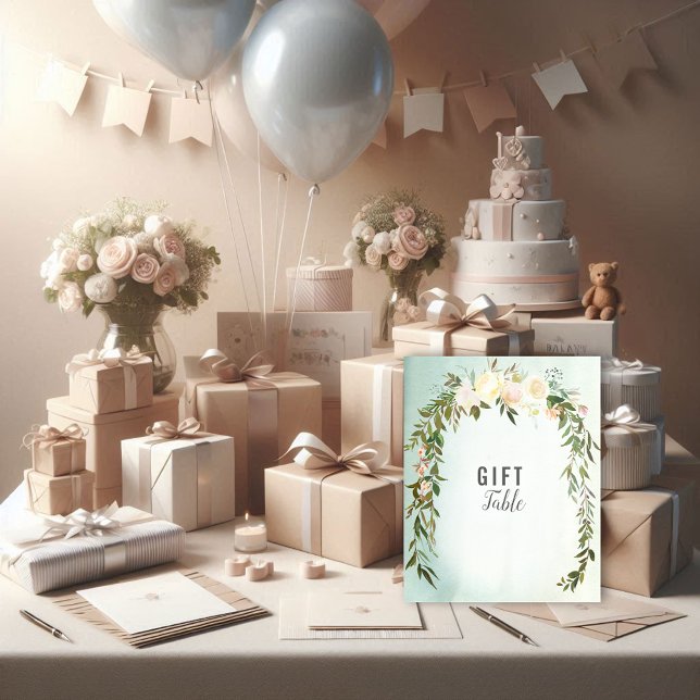 Sprinkle Shower för Gift Bord Grönt Vit ros Baby Poster (Skapare uppladdad)