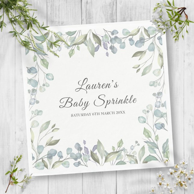 Sprinkle Shower för land Greenery Blommigt Baby Pappersservett (Country Greenery Floral Baby Sprinkle Shower Napkins)