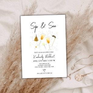 Sprinkle Sip och See Champagne Glass Baby Shower Inbjudningar