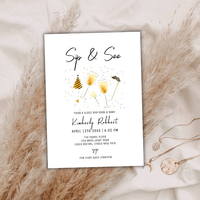Sprinkle Sip och See Champagne Glass Baby Shower Inbjudningar (Sprinkle Sip and See Champagne Glass Baby Shower Invitation)