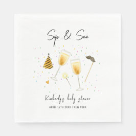Sprinkle Sip och See Champagne Glass Baby Shower Pappersservett