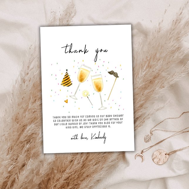 Sprinkle Sip och See Champagne Glass Baby Shower Tack Kort (Sprinkle Sip and See Champagne Glass Baby Shower Thank You Card)