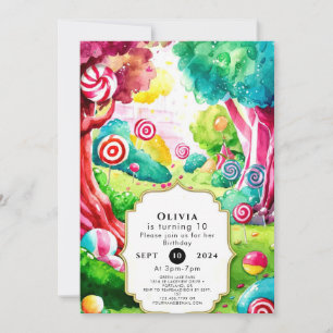 Sprinkle Watercolor Candyland Birthday Inbjudningar