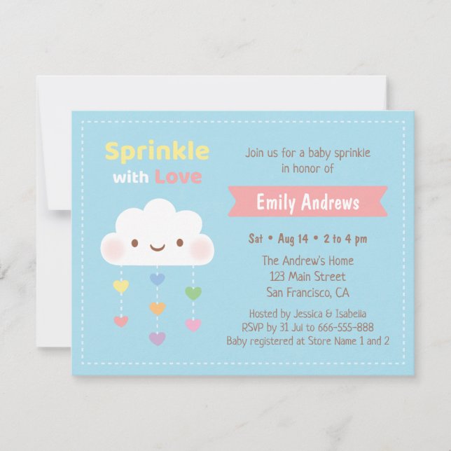 Sprinkle with Love, Cloud and Hearts Baby Shower Inbjudningar (Framsida)