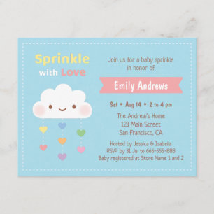 Sprinkle with Love, Cloud and Hearts Baby Shower Inbjudningar