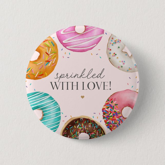 Sprinkled Donut Baby Sprinkle Party Bord Decor Knapp (Framsida)