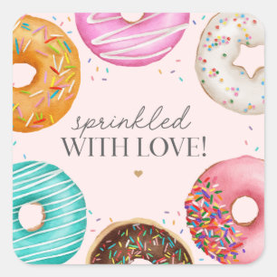 Sprinkled Donut Baby Sprinkle Party Favor Fyrkantigt Klistermärke
