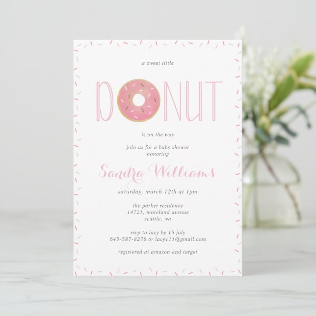 Sprinkled donut babyduschinbjudan_Rosa Inbjudningar (Stående Fram)