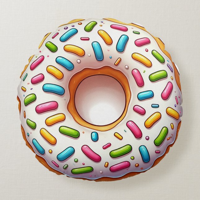 Sprinkled Donut Round Pillow - Roligt och realism Rund Kudde (Framsidan)
