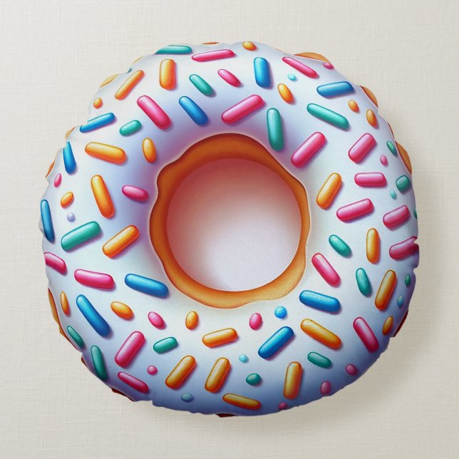 Sprinkled Donut Round Pillow - Roligt och realism Rund Kudde (Framsidan)
