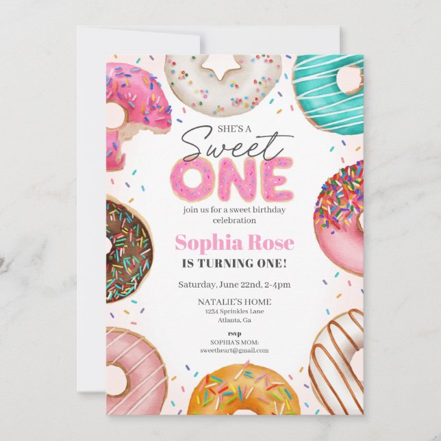 Sprinkled Donut Sweet ONE 1st Birthday Party Inbjudningar (Framsida)