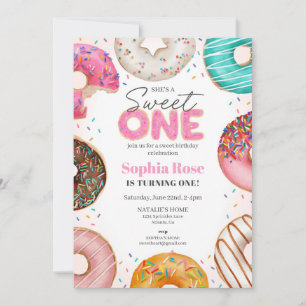 Sprinkled Donut Sweet ONE 1st Birthday Party Inbjudningar