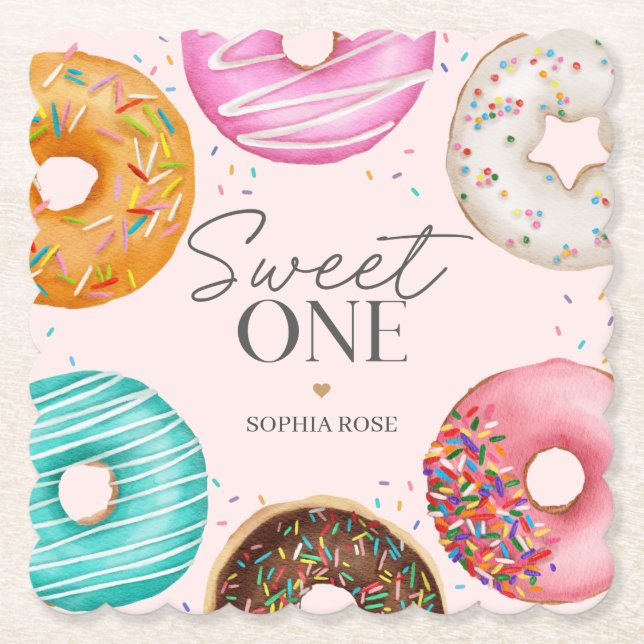 Sprinkled Donut Sweet ONE 1st Birthday Party Underlägg Papper (Framsida)
