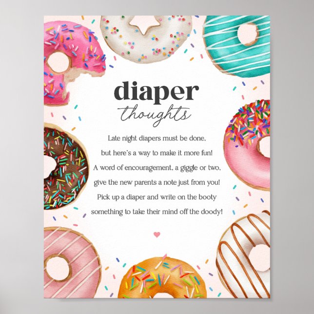 Sprinkled Donuts Baby Shower Diaper Thoughts Sign Poster (Framsidan)