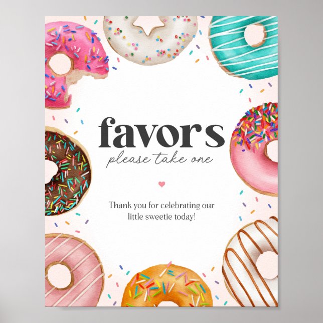 Sprinkled Donuts Birthday Baby Shower favoritskylt Poster (Framsidan)