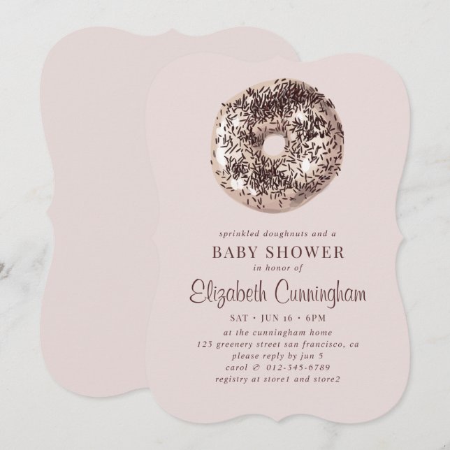 Sprinkled Doughnut och babyskor Inbjudningar (Fram/baksida)