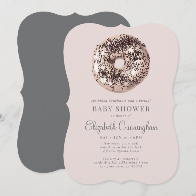 Sprinkled Doughnut och en Virtuell babystövel Inbjudningar (Fram/baksida)
