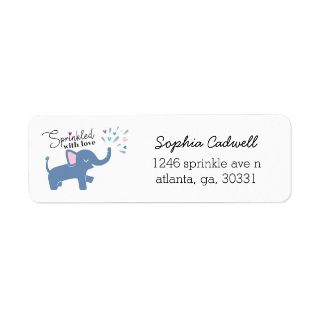 Sprinkled med Kärlek Cute Elephant Returadress Returadress Etikett (Framsidan)