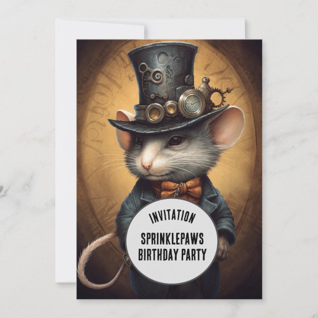 Sprinklepaws Steampunk Djur Anpassat namn Inbjudningar (Framsida)