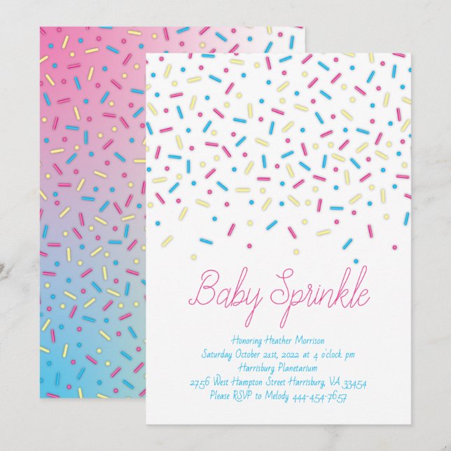 Sprinkles Confetti Baby Sprinkle Shower Inbjudningar (Fram/baksida)