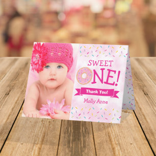 Sprinkles Donut 1st Birthday Girl Folkad Tack Kort